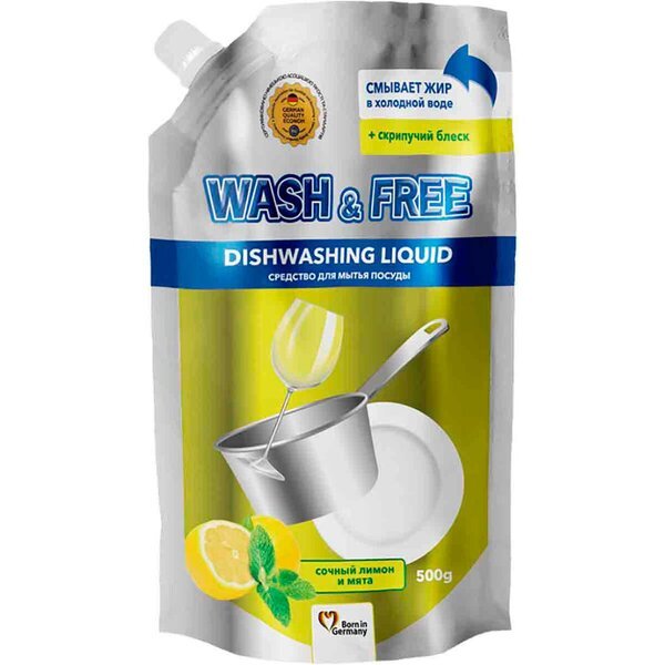 Средство для мытья посуды Wash&Free лимон и мята дойпак 500мл
