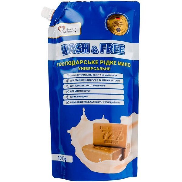 

Хозяйственное мыло жидкое Wash&Free дой-пак 1 л