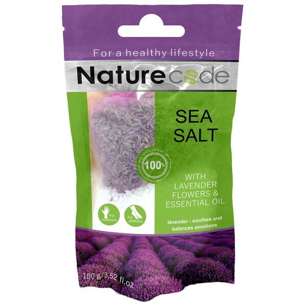 Акція на Соль для ванн морская Nature Code с цветами лаванды и эфирным маслом 100г від MOYO