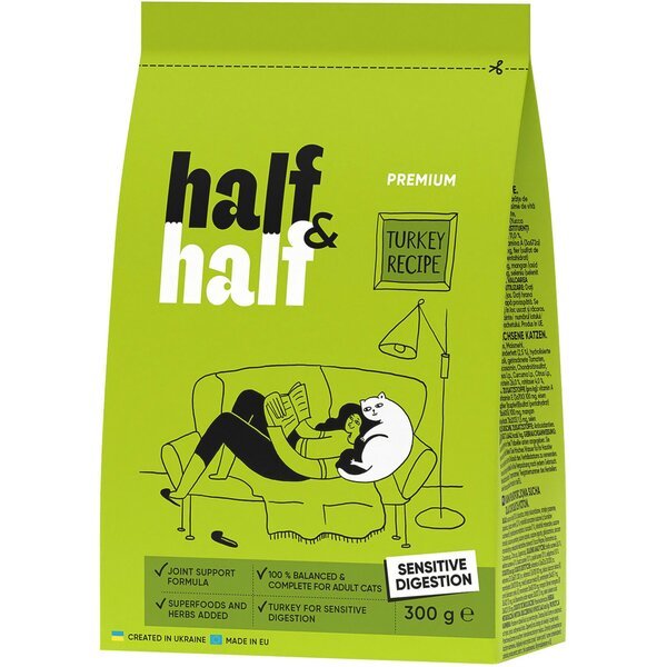 

Сухой корм для котов с чувствительным пищеварением Half&Half с индейкой 300г