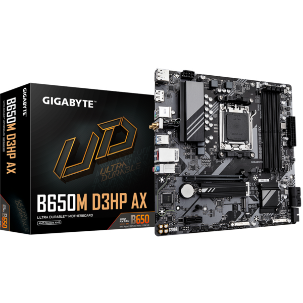 Акція на Материнская плата GIGABYTE B650M D3HP AX sAM5 B650 4xDDR5 M.2 HDMI DP mATX від MOYO