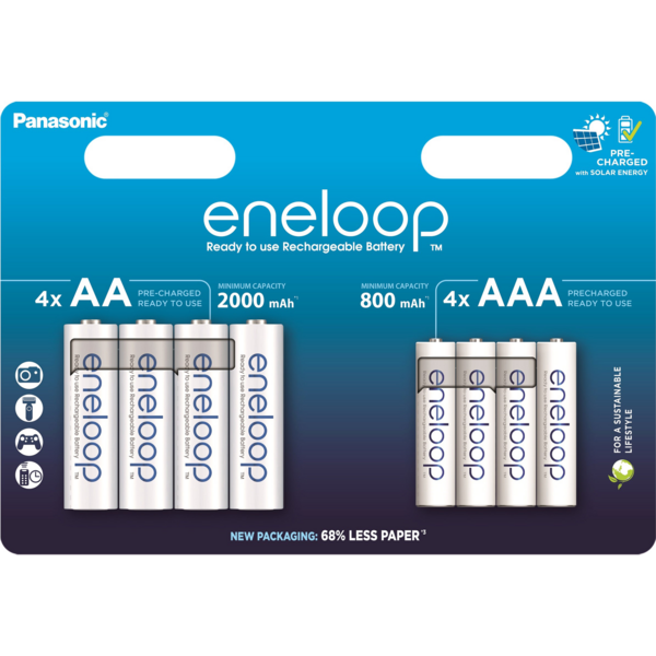 

Аккумулятор Panasonic Eneloop NI-MH AA 2000 мАч 4 шт. + Аккумулятор NI-MH AAA 800 мАч 4 шт. (BK-3MCDE+4MCDE/8CP)