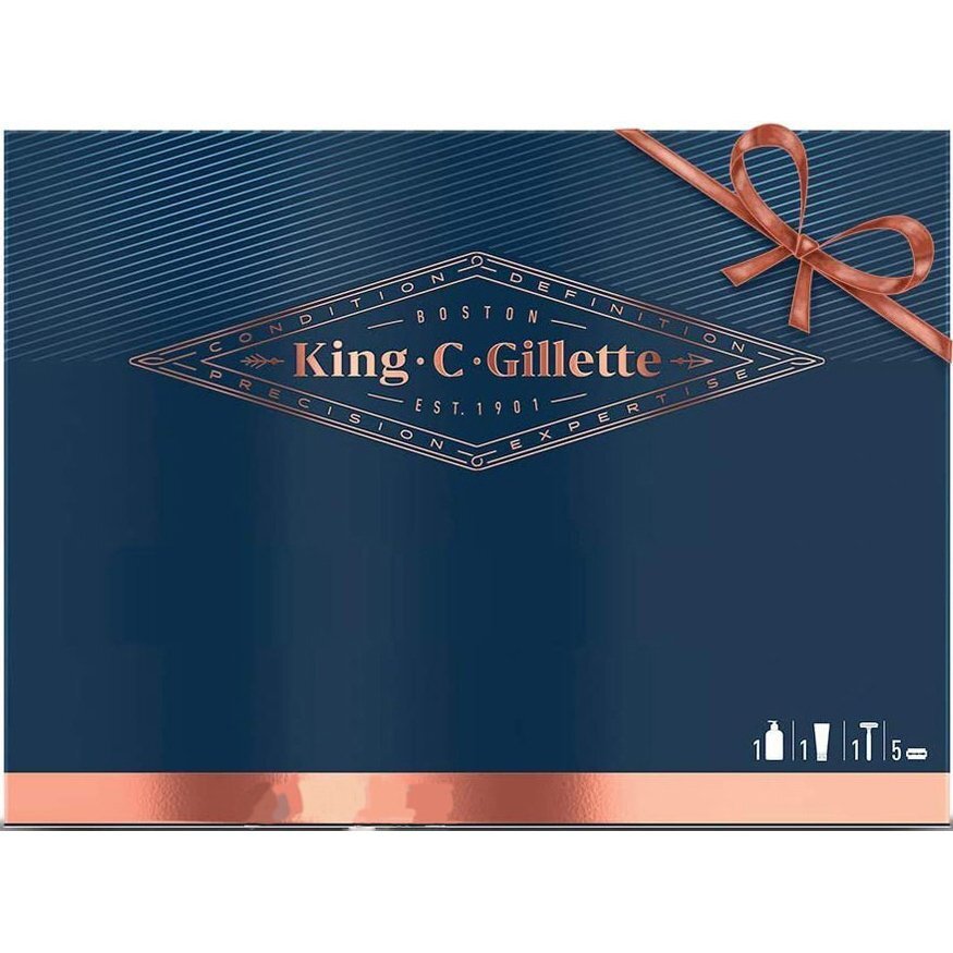 Подарочный набор для стайлинга King C Gillette Бритва + 5 сменных лезвий + Гель для бритья 150мл фото 1