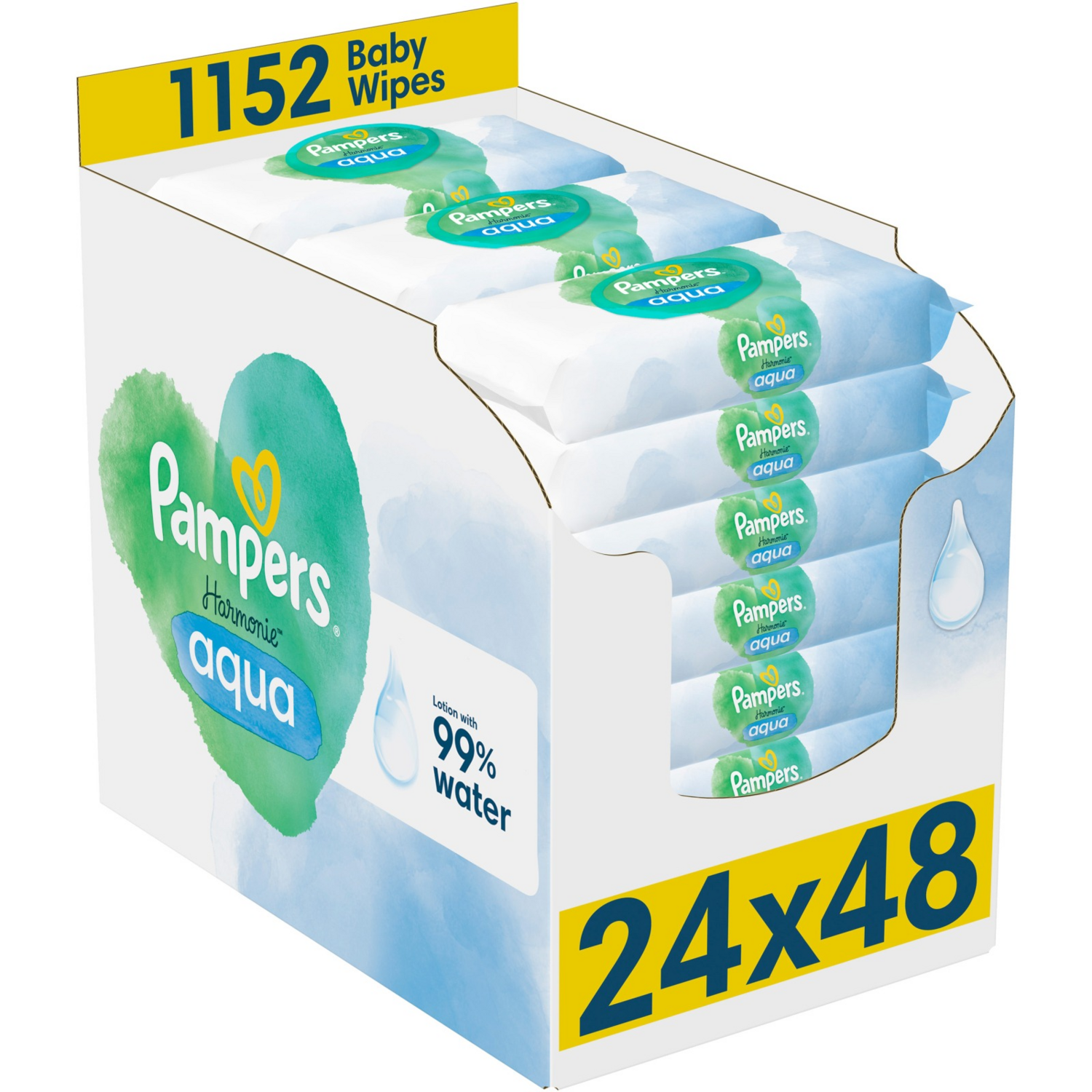 Салфетки влажные детские Pampers Harmonie Aqua Baby Wipes 24*48шт фото 