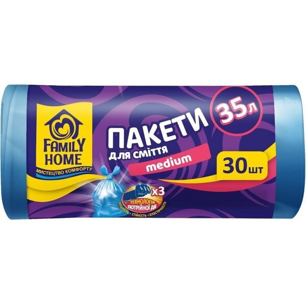 Пакеты для мусора Family Home Medium 45*55см голубые 35л*30шт