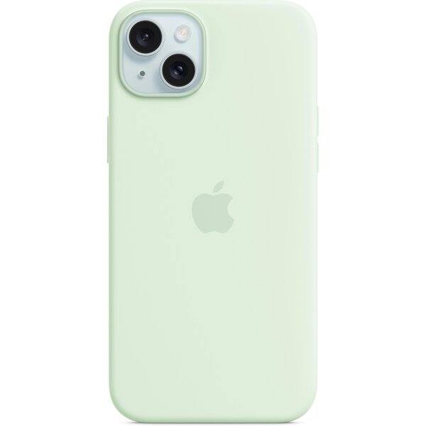 Акція на Чехол Apple для iPhone 15 Plus Silicone Case with MagSafe Soft Mint (MWNG3ZM/A) від MOYO