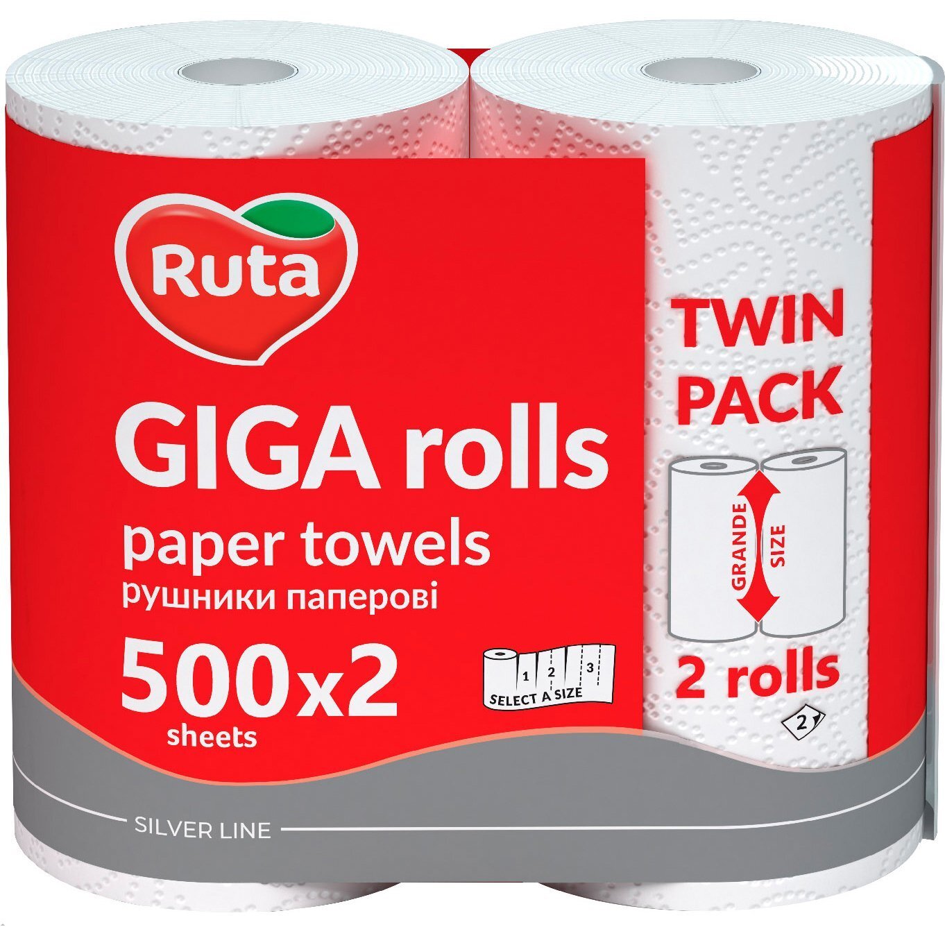 Полотенца бумажные Ruta Giga Rolls 1000 отрывов 2 слоя 2шт фото 
