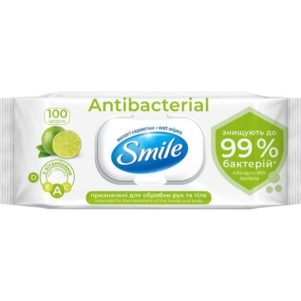 

Салфетки влажные Smile Antibacterial с лаймом 100шт