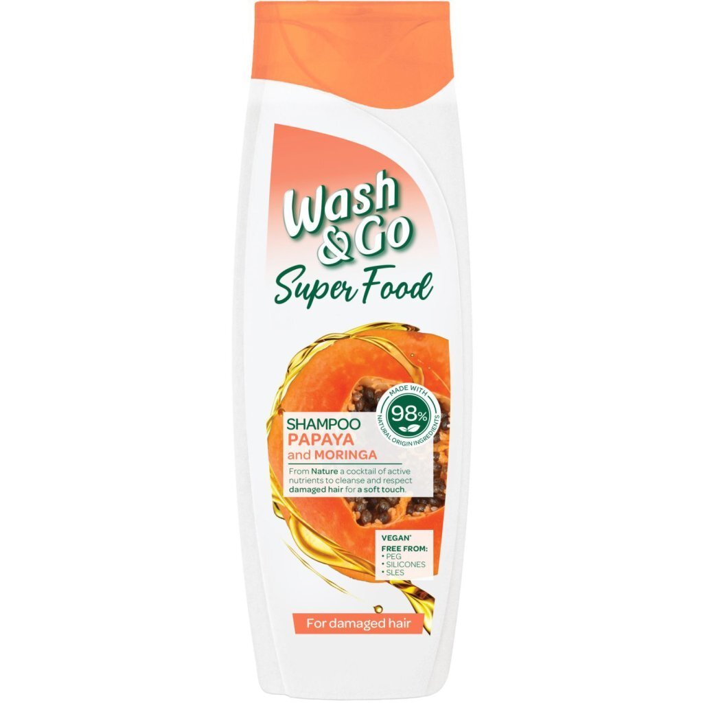 Шампунь для пошкодженого волосся Wash&Go Super Food з папаєю та морингою 400млфото1