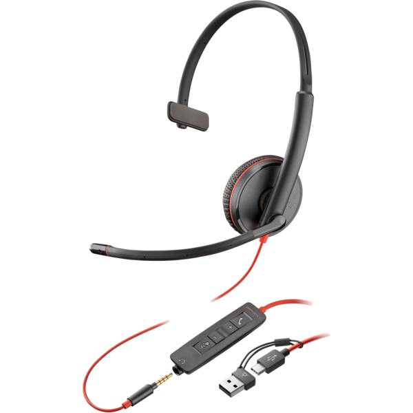 Гарнитура компьютерная моно On-ear Poly Blackwire 3215, USB-A, USB-C, Black (8X227AA)