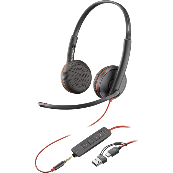 Гарнитура компьютерная стерео On-ear Poly Blackwire 3225, USB-A, USB-C, 3.5 мм, Black (8X229AA)