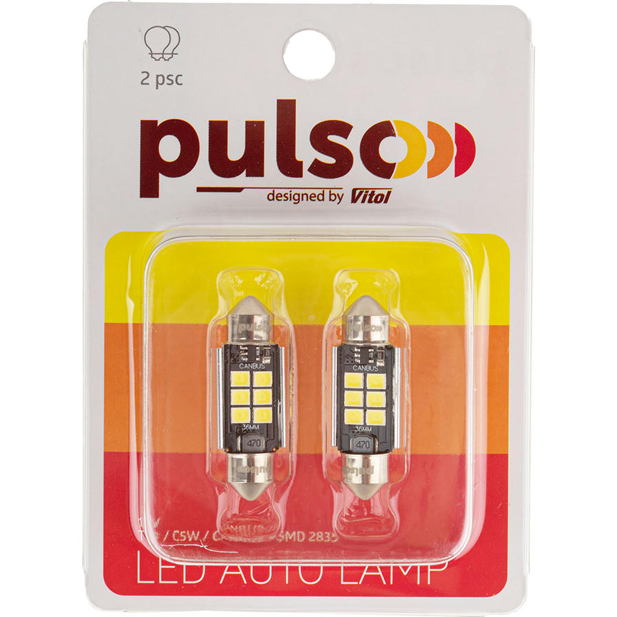 Лампа PULSO софитная LED C5W 36mm Canbus 6SMD-2835 12V 2.9W 315lm White (LP-36C5W) фото 