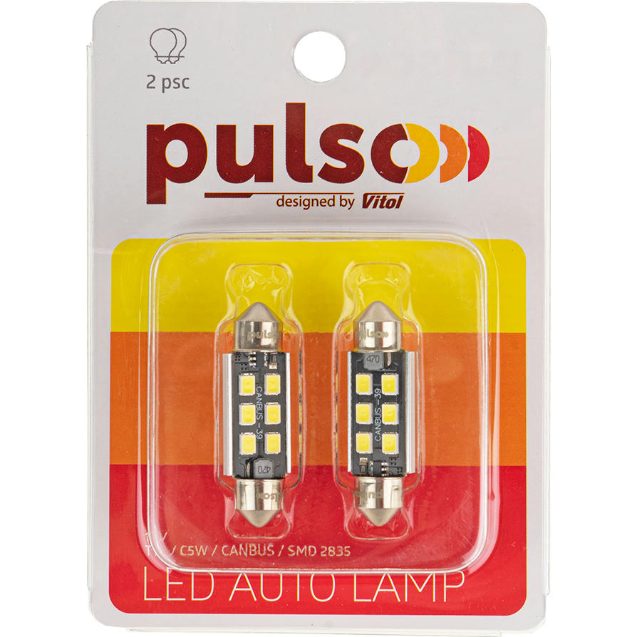 Лампа PULSO софітна LED C5W 39mm Canbus 6SMD-2835 12V 2.9W 315lm White (LP-39C5W)фото