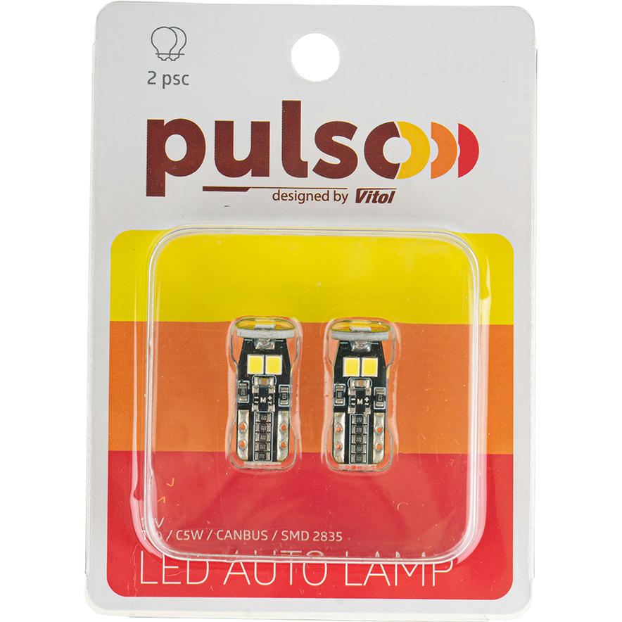 Лампа PULSO габаритна LED T10 Canbus 6SMD-2835 12V 2,7W 290lm White (LP-10290)фото