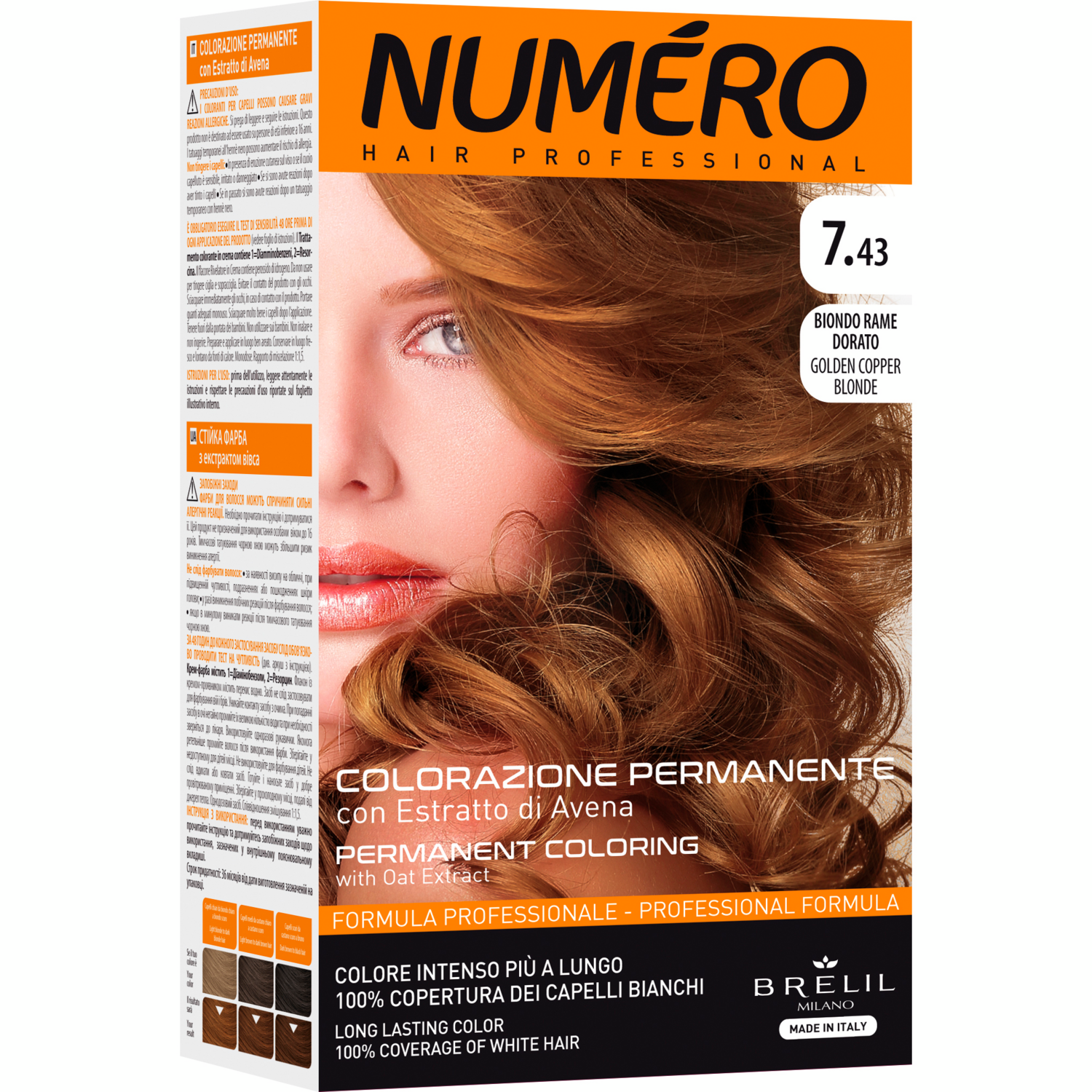 Фарба для волосся Brelil Numero 7.43 Golden copper blonde Мідно-золотистий блонд 140млфото