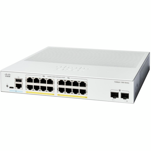 Коммутатор Cisco Catalyst 1300 16xGE, PoE, 2x1G SFP (C1300-16P-2G)