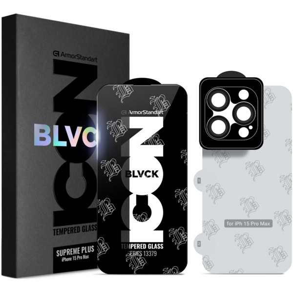 

Защитное стекло ArmorStandart Supreme Set Black Icon для Apple iPhone 15 Pro Max (ARM74188)