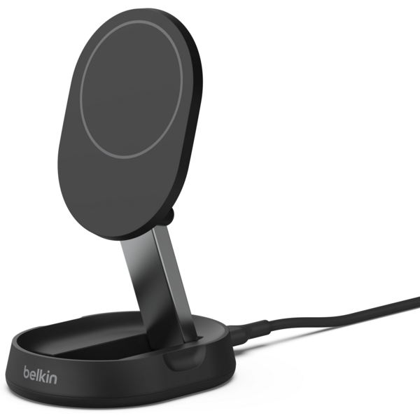 Беспроводное зарядное устройство Belkin 15Вт Magnetic Stand Qi2 Black, адаптер USB-C 20Вт (WIA008VFBK)