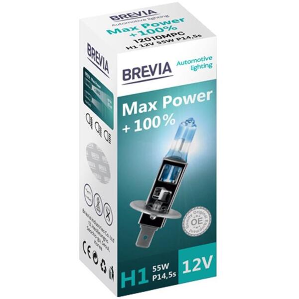 

Лампа Brevia галогеновая H1 12V 55W P14.5s Max Power +100% CP (12010MPC)