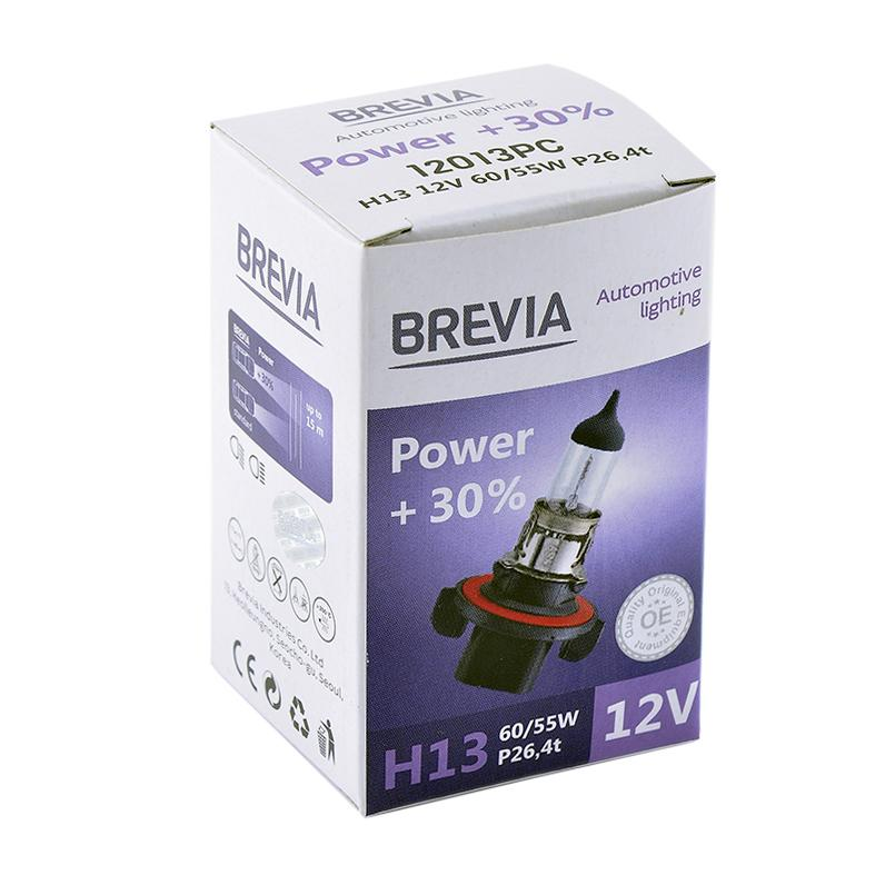 Лампа Brevia галогенова H13 12V 60/55W P26.4t Power +30% CP (12013PC)фото