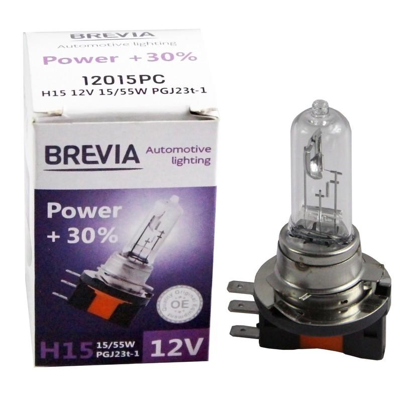 Лампа Brevia галогенова H15 12V 15/55W PGJ23t-1 Power +30% CP (12015PC)фото1