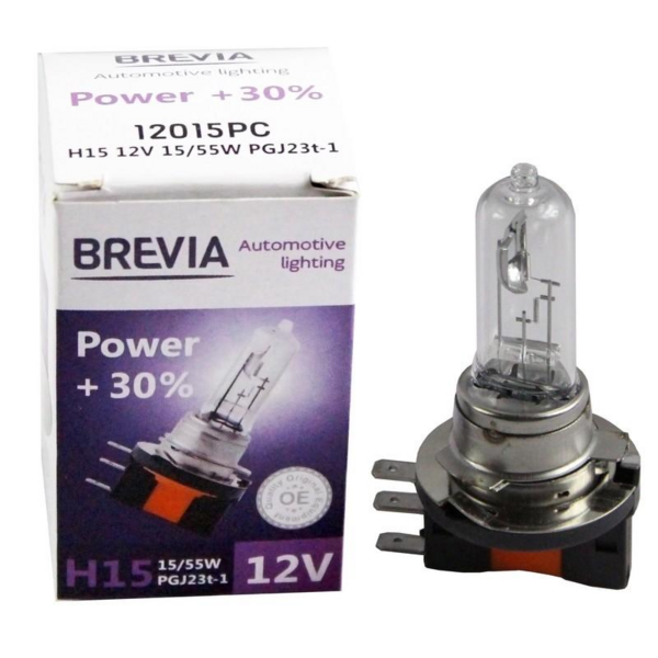 Лампа Brevia галогеновая H15 12V 15/55W PGJ23t-1 Power +30% CP (12015PC)