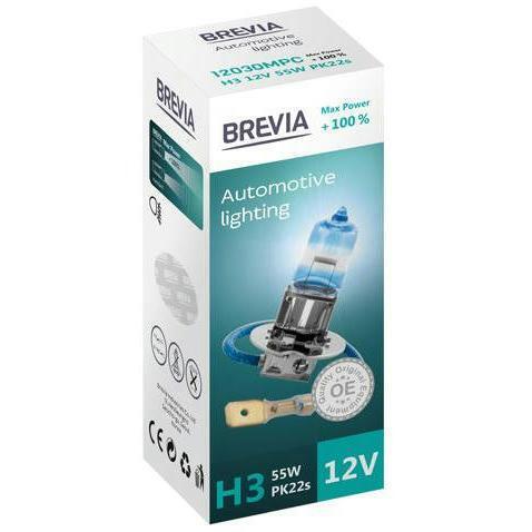 

Лампа Brevia галогеновая H3 12V 55W PK22s Max Power +100% CP (12030MPC)