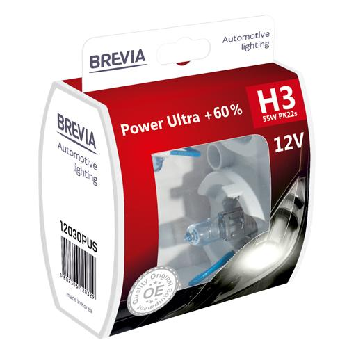 Лампа Brevia галогенова H3 12V 55W PK22s Power Ultra +60% S2 (12030PUS)фото