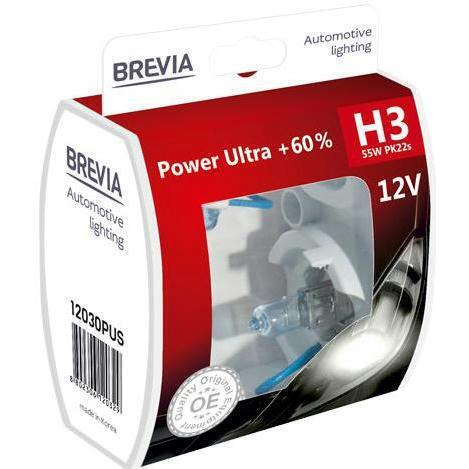 Лампа Brevia галогеновая H3 12V 55W PK22s Power Ultra +60% S2 (12030PUS) фото 1