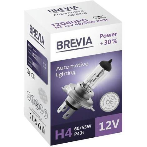 Лампа Brevia галогеновая H4 12V 60/55W P43t Power +30% CP (12040PC) фото 1