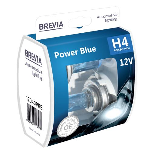 Лампа Brevia галогеновая H4 12V 60/55W P43t Power Blue S2 (12040PBS)