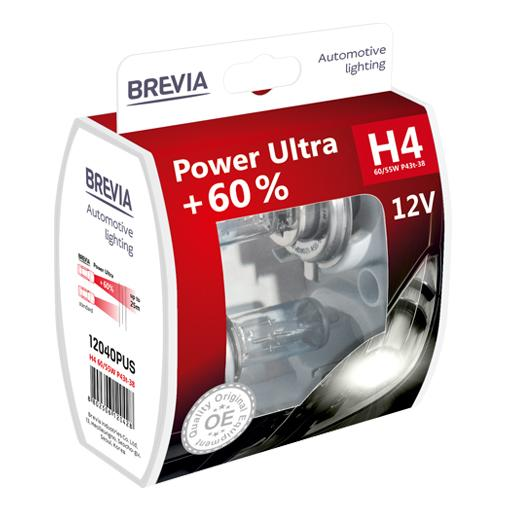 Лампа Brevia галогенова H4 12V 60/55W P43t Power Ultra +60% S2 (12040PUS)фото1