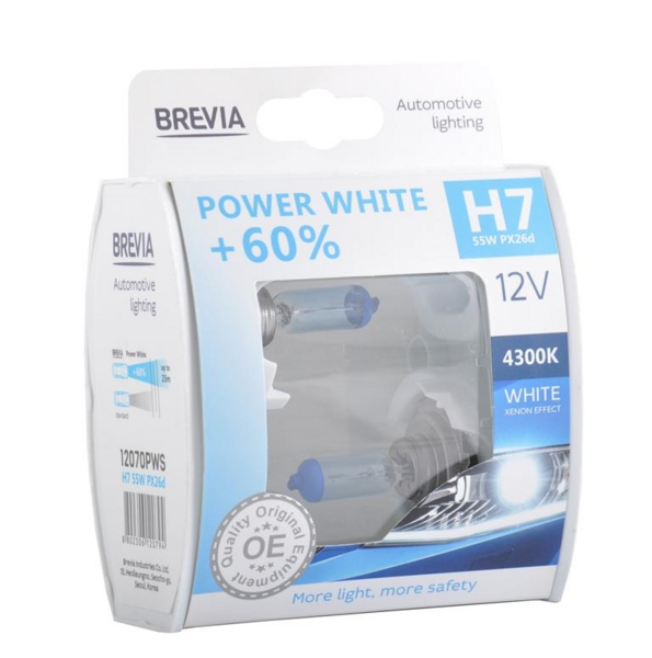 Лампа Brevia галогеновая H7 12V 55W PX26d Power White +60% 4300K S2 (12070PWS)