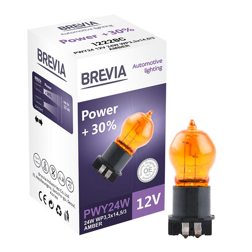 Лампа Brevia галогеновая PWY24W 12V 24W WP3,3x14,5/4 AMBER Power +30% CP (12228C) фото 