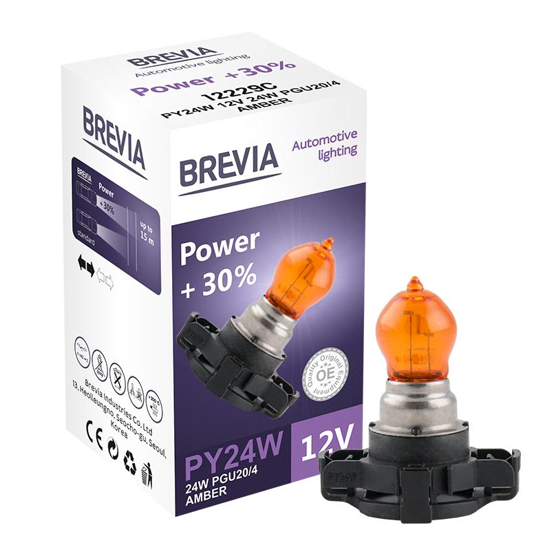 Лампа Brevia галогенова PY24W 12V/24V PGU20/4 AMBER Power +30% CP (12229C)фото1