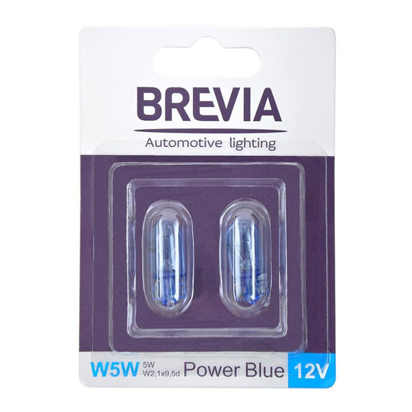 Лампа Brevia накаливания W5W 12V 5W W2.1x9.5d Power Blue B2 2шт (12328B2)