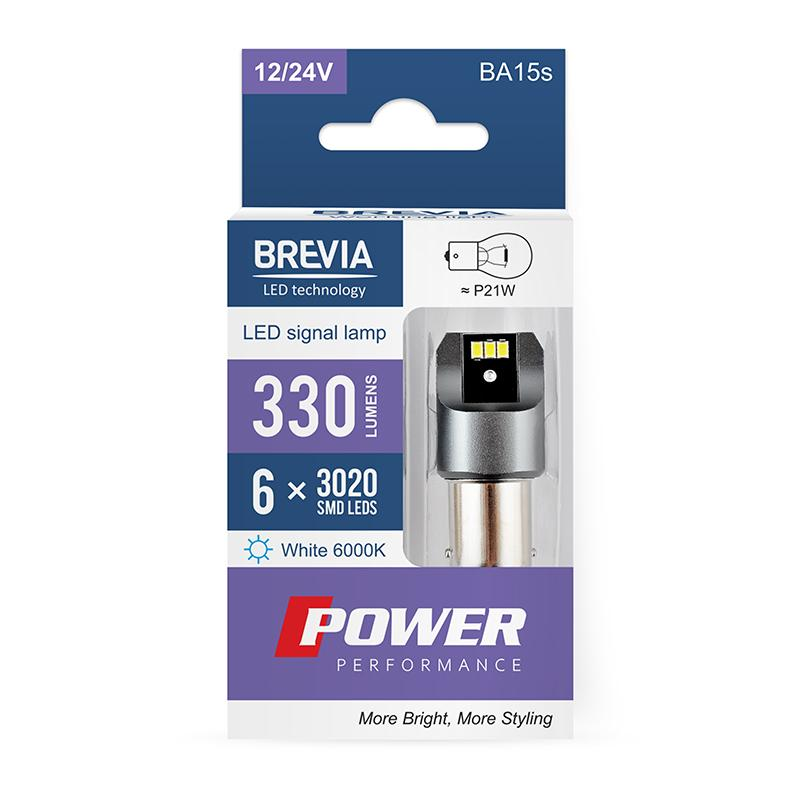 Лампа Brevia LED Power P21W 330Lm 6x3020SMD 12/24V CANbus 2шт (10101X2)фото1