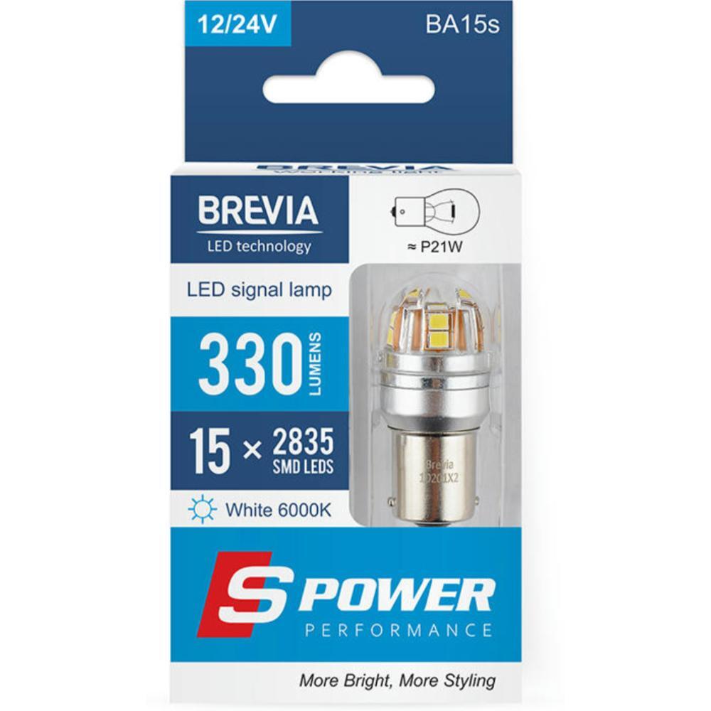 Лампа Brevia LED S-Power P21W 330Lm 15x2835SMD 12/24V CANbus 2шт (10201X2) фото