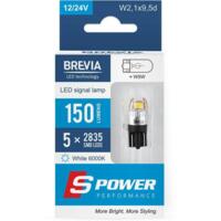 Лампа Brevia LED S-Power W5W 150Lm 5x2835SMD 12/24V CANbus 2шт (10208X2)