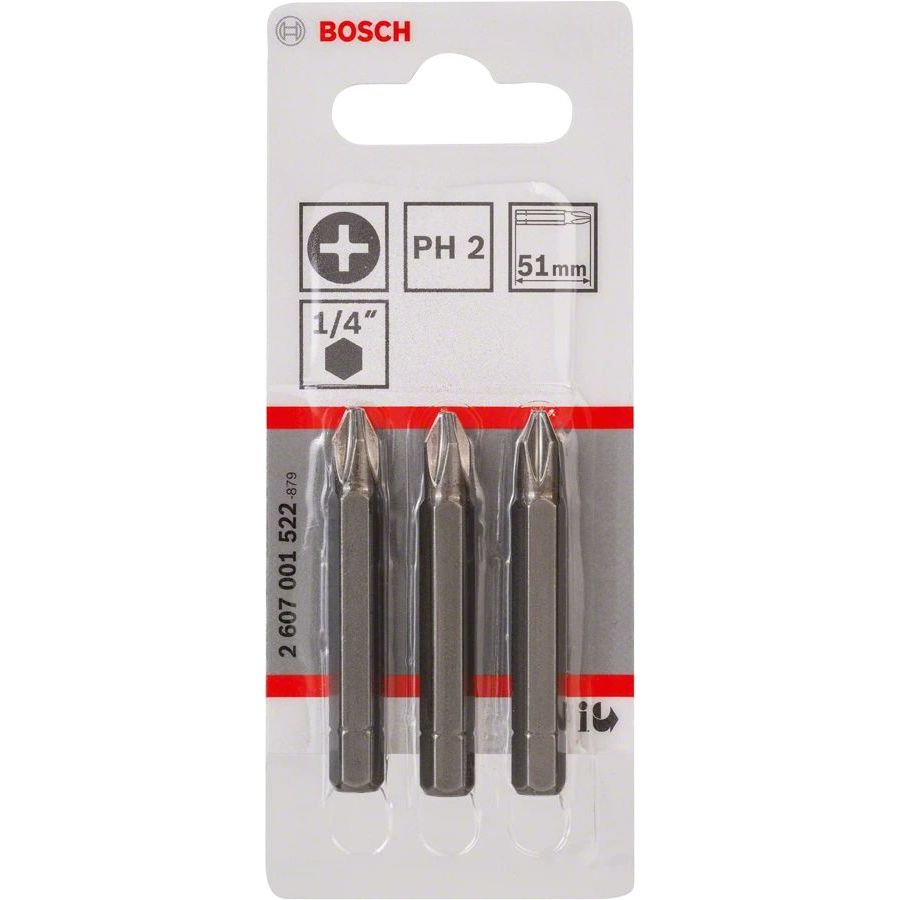 Бита Bosch Extra-Hart PH2, 51мм, 3шт (2.607.001.522) фото 1