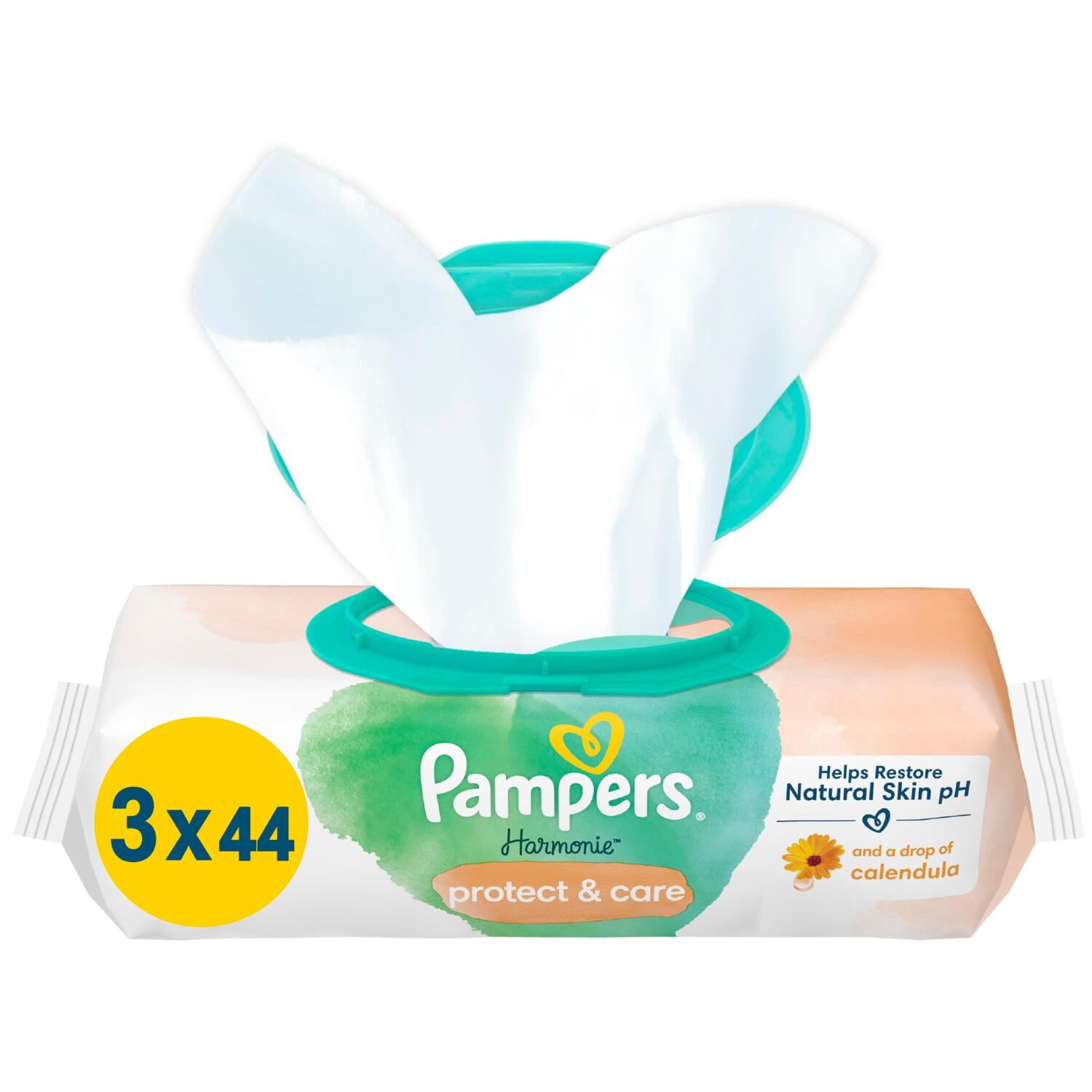 Серветки вологі дитячі Pampers Harmonie Protect&Care 3*44штфото