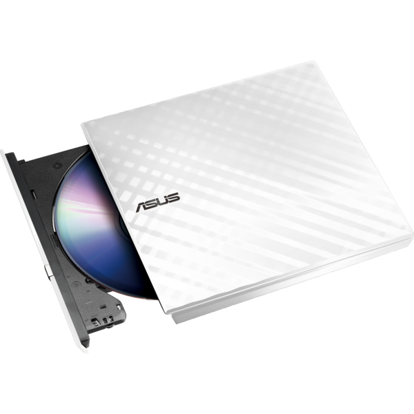 Привод оптический портативный ASUS SDRW-08D2S-U LITE DVD+-R/RW burner USB2.0 белый Retail Box Slim