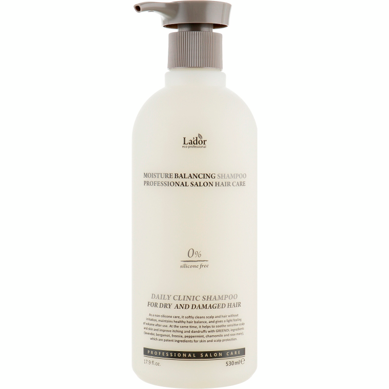 Шампунь бессиликоновый La&#039;dor Moisture Balancing Shampoo для сухих и поврежденных волос 530мл фото 