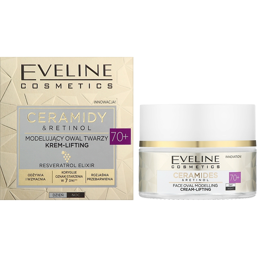 Крем-лифтинг Eveline Cosmetics Ceramides&amp;Retinol 70+ для моделирования овала лица 50мл фото 