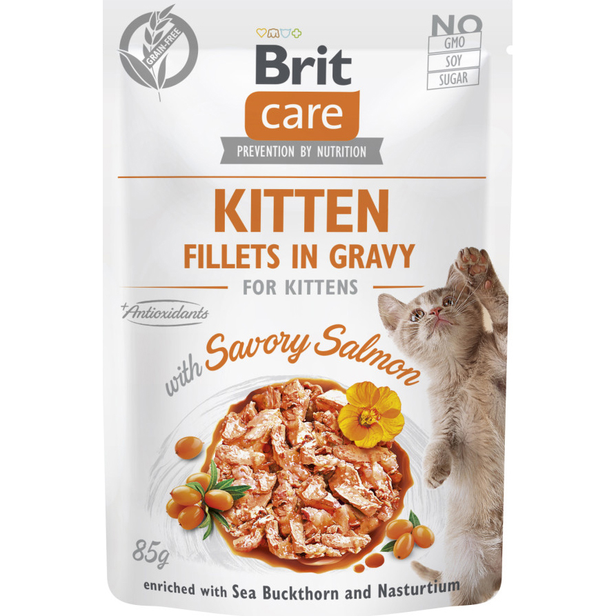 Влажный корм для котят Brit Care Fillets in Gravy с лососем 85г фото 