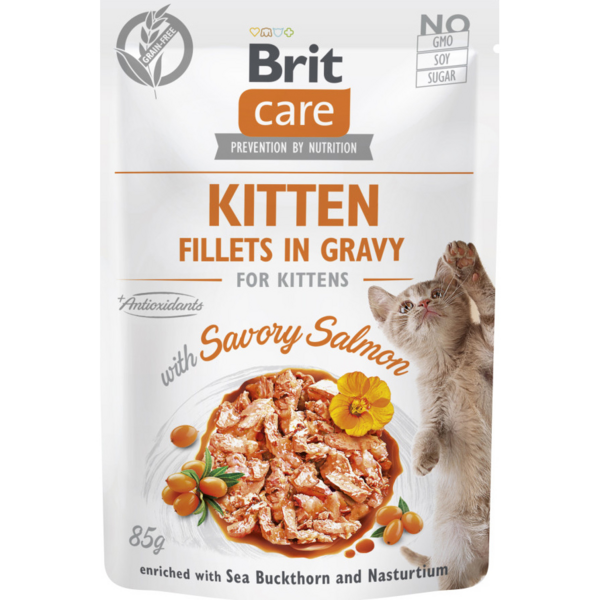 Влажный корм для котят Brit Care Fillets in Gravy с лососем 85г