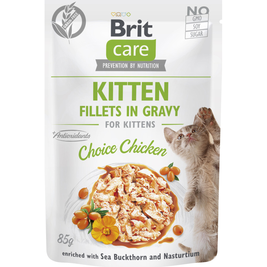 Влажный корм для котят Brit Care Fillets in Gravy с курицей 85г фото 
