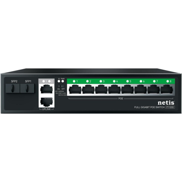 

Коммутатор Netis P112GS 12xGE (8xPoE, 2xUplink, 2xSFP), 120Вт, Неуправляемый (P112GS)
