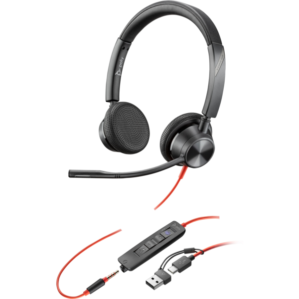 

Гарнитура компьютерная стерео On-ear Poly Blackwire 3325-M, USB-A, USB-C, 3.5 мм, Microsoft (8X222AA)