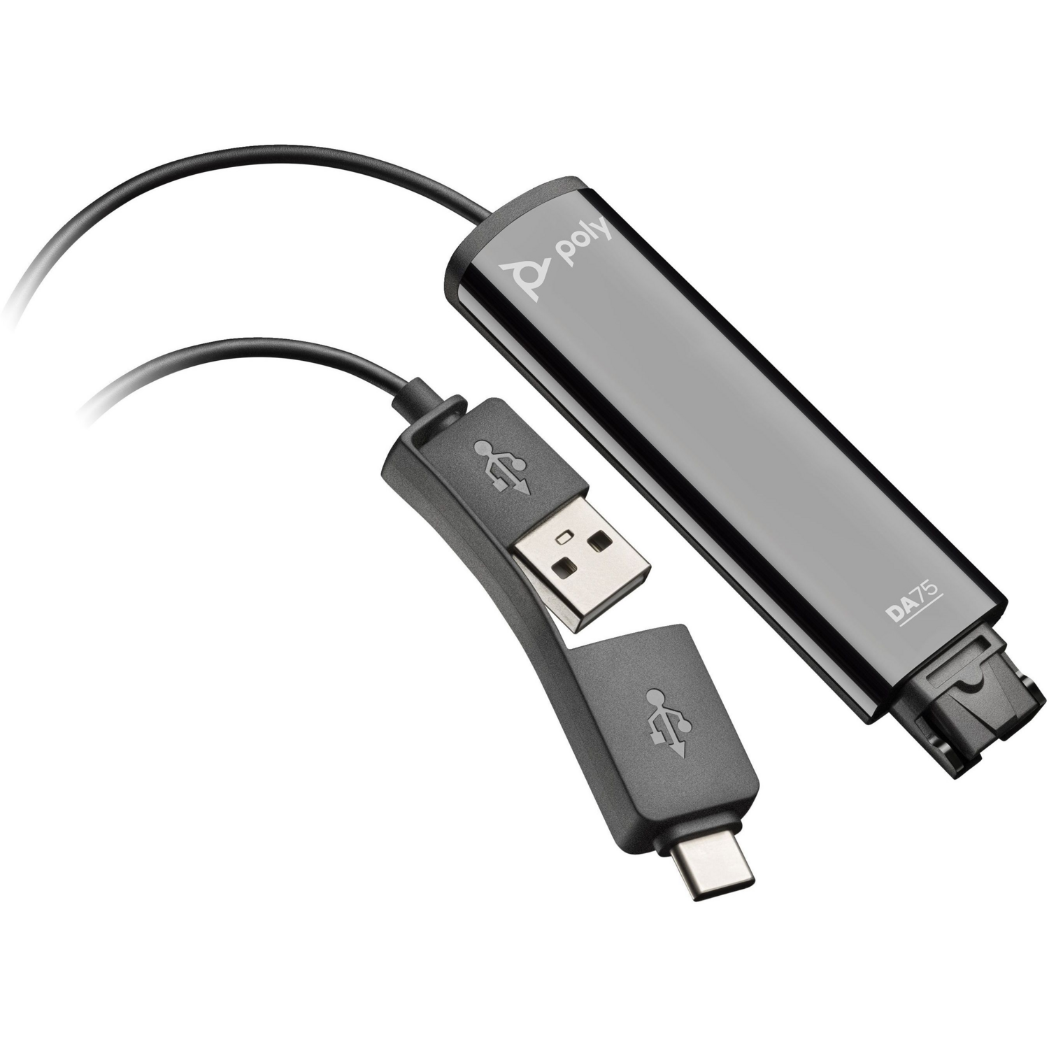 Переходник Poly DA75 USB &gt; QD для гарнитур EncorePro, USB-A, USB-C, черный фото 